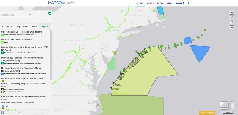 A map showing several layers from the Conservation theme.