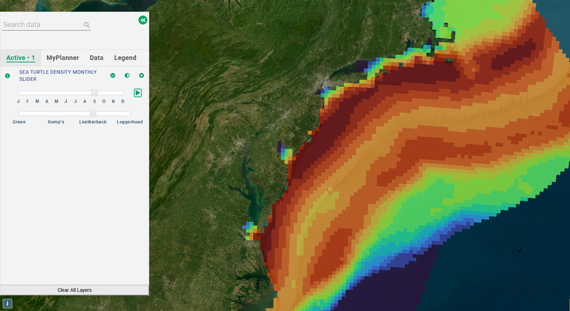 A map of leatherback sea turtle density in the month of September.