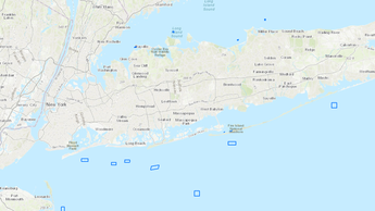 A map showing artificial reef areas near Long Island